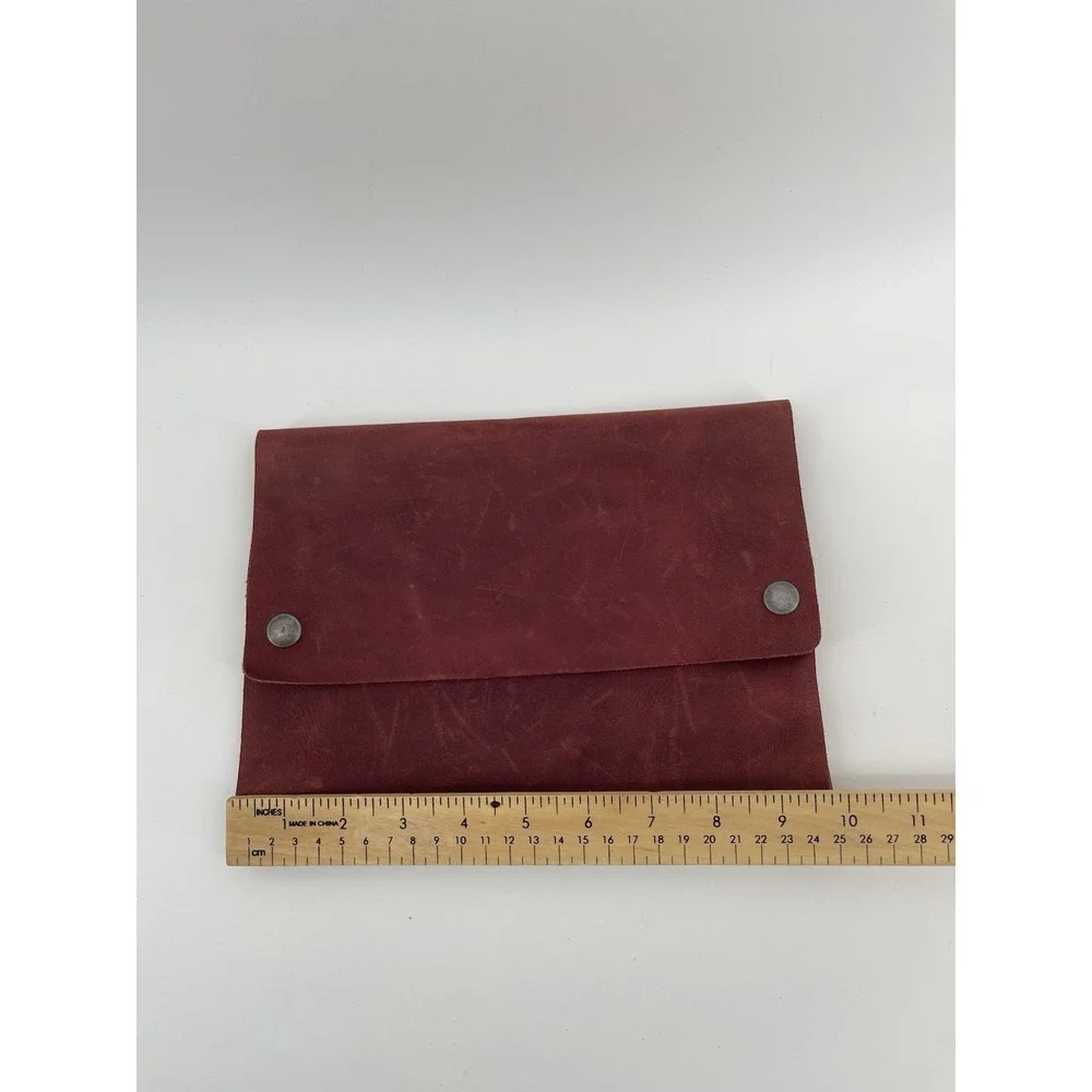 Hide & Drink Leather Pouch Wallet Red Handmade Snap Closure Unisex Rustic.‎